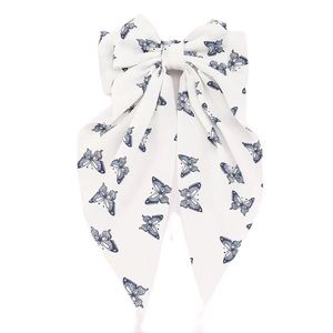 Butterfly White and Blue Satin Hair Bow Barrette